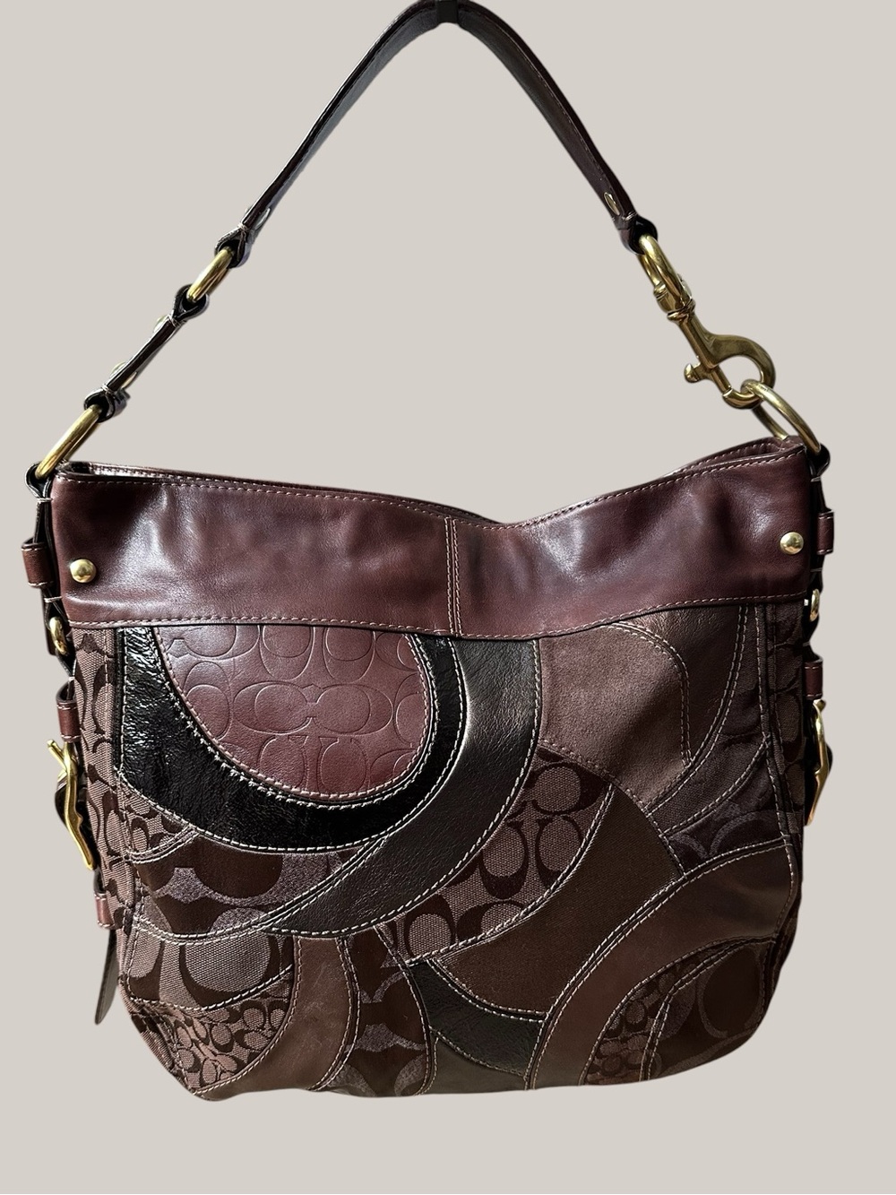 Vintage Y2K Coach Zoe Mosaic Patchwork Signature Shoulder Bag Hobo Brown EUC - Picture 2 of 16